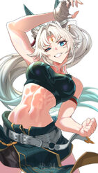 1girl absurdres animal ears aqua eyes aqua hair bandaged hand bandages black shorts breasts chinese commentary clenched…