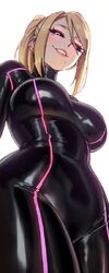 1girl absurdres black bodysuit black sclera blonde hair bodysuit breasts colored sclera commentary english commentary f…