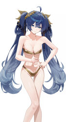 1girl absurdres ahoge alternate costume bikini blue eyes blue hair breasts cleavage closed mouth collarbone commentary …