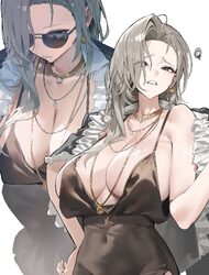 1girl absurdres black dress breasts cleavage closed mouth commentary covered navel dress earrings goddess of victory  n…