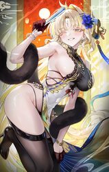 1girl absurdres alternate costume black panties black shoes black thighhighs blonde hair blush breasts chinese clothes …