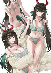 1girl arknights arknights  endfield ass black hair bra breasts commentary dragon girl dragon horns dragon tail eastern …