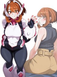 1girl absurdres black gloves black sweater blush bodysuit boku no hero academia breasts brown eyes brown hair brown pan…
