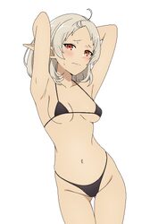 1girl absurdres ahoge armpits arms behind head ass visible through thighs bikini black bikini blush breasts closed mout…