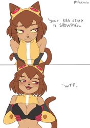 1girl 2koma absurdres animal ears artist name black bra body fur bra bra strap breasts brown fur brown hair cat ears ca…