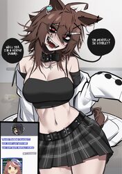 1girl ace glitch agnes tachyon (umamusume) ahoge alternate costume animal ear piercing animal ears bare shoulders belt …