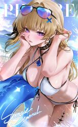 1girl adjusting hair alternate costume bikini black bow black choker blonde hair blue-tinted eyewear blush bow breasts …