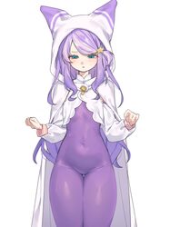 1girl anastasia hoshin aqua eyes bodysuit buurn dokaan (nack) cape commentary request cosplay covered navel emilia (re …