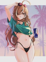 1girl absurdres ahoge bikini black bikini black hair black nails breasts brown eyes brown hair choker commentary cover …
