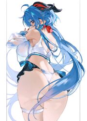 1girl ahoge ass blue hair breasts commentary from behind ganyu (genshin impact) genshin impact heca (pixiv 100376586) h…