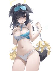 1girl absurdres animal ears black hair blue archive bow bow panties breasts cameltoe cleavage commentary crop top crotc…