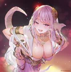 1girl au ra breasts dragon girl dragon horns dragon tail final fantasy final fantasy xiv gold bangle hands on own hips …