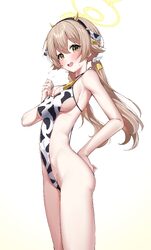 1girl absurdres animal ear hairband animal ears ass bare shoulders bell blonde hair blue archive blush breasts brown ey…