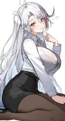 1girl azur lane breasts brown pantyhose commentary request high-waist skirt high heels highres large breasts looking at…