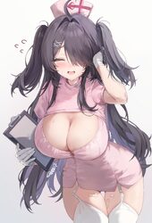 1girl absurdres ahoge azur lane bandaid bandaid on leg bandaid on thigh black hair blush breasts bug cleavage cleavage …