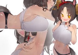 + + 1girl  d absurdres alternate costume animal ears arm up armpit focus armpits black hair black panties blush breasts…