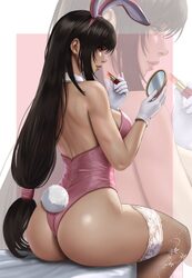 1girl animal ear hairband animal ears applying lipstick applying makeup applying own makeup ass backless leotard black …