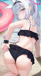 1girl absurdres adjusting clothes adjusting swimsuit all fours ass bikini black bikini black hairband blue archive clos…