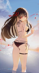 1girl absurdres alternate costume ass back bikini black bikini black hair breasts chisa (wuthering waves) commentary fr…