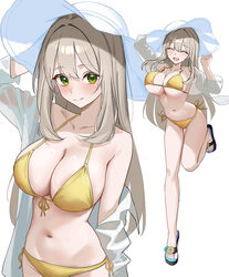 1girl  d bikini blue archive breasts cleavage closed eyes closed mouth commentary front-tie bikini top front-tie top fu…