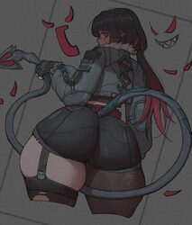 1girl alternate eye color animal ears ass ass focus black hair breasts clozzy01 commentary cropped legs english comment…